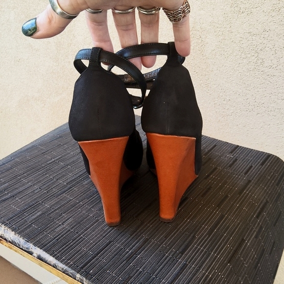 CELINE Black Suede Ankle Strap Wedge Heels - Picture 5 of 11